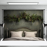 Lofaris Minimalist Christmas Headboard Photography Backdrop Simple Greenery Garland Rustic Farmhouse Bedroom Photo Prop